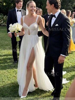 Brand new wedding dress size 2 ivory white MISSACC cutout chiffon summer beach